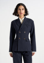 Maia - Pinstripe Double Breasted Blazer - Navy
