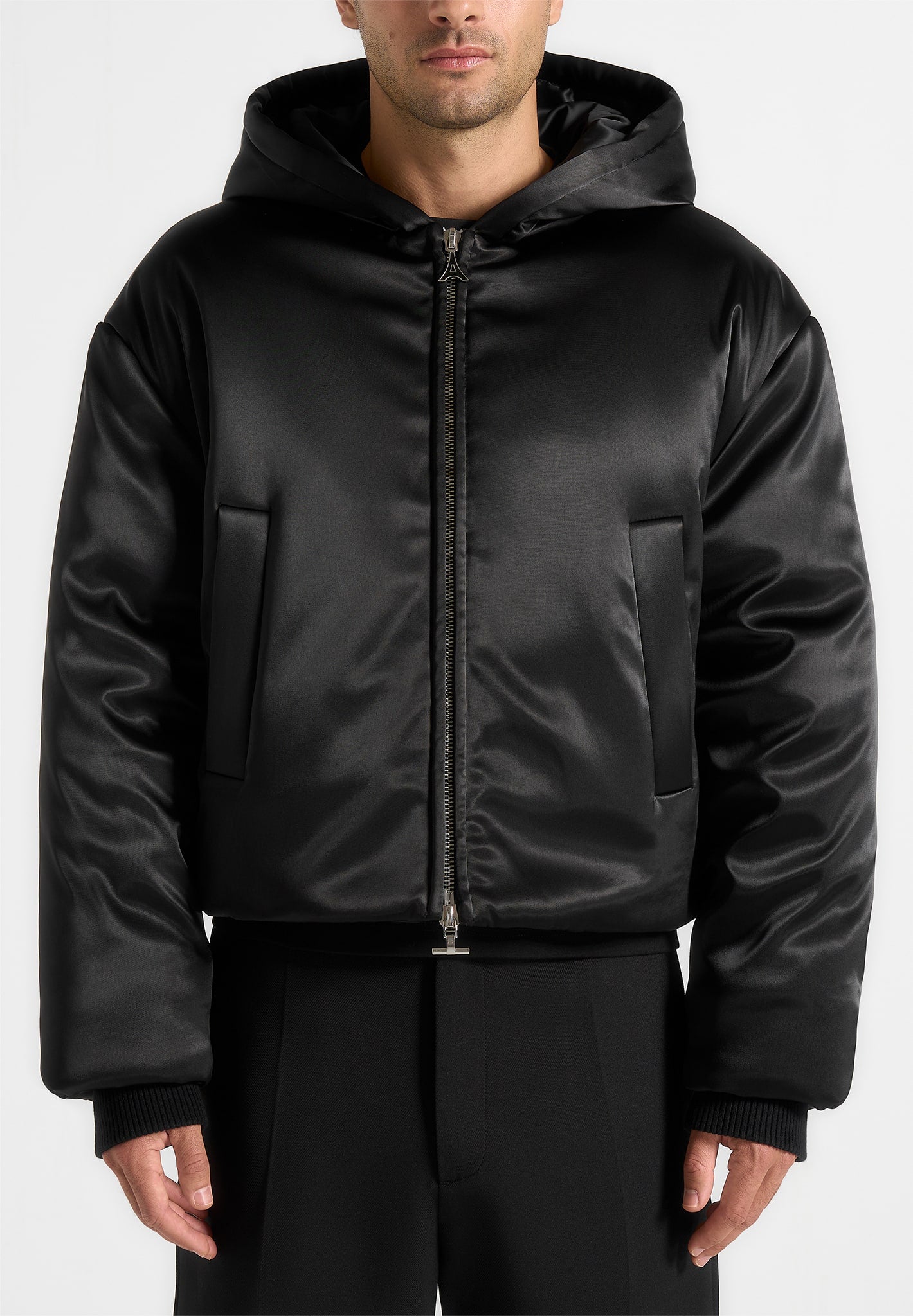Dario - Satin Cropped Hooded Jacket - Black