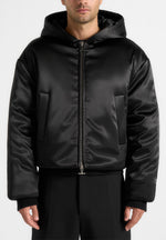 Dario - Satin Cropped Hooded Jacket - Black
