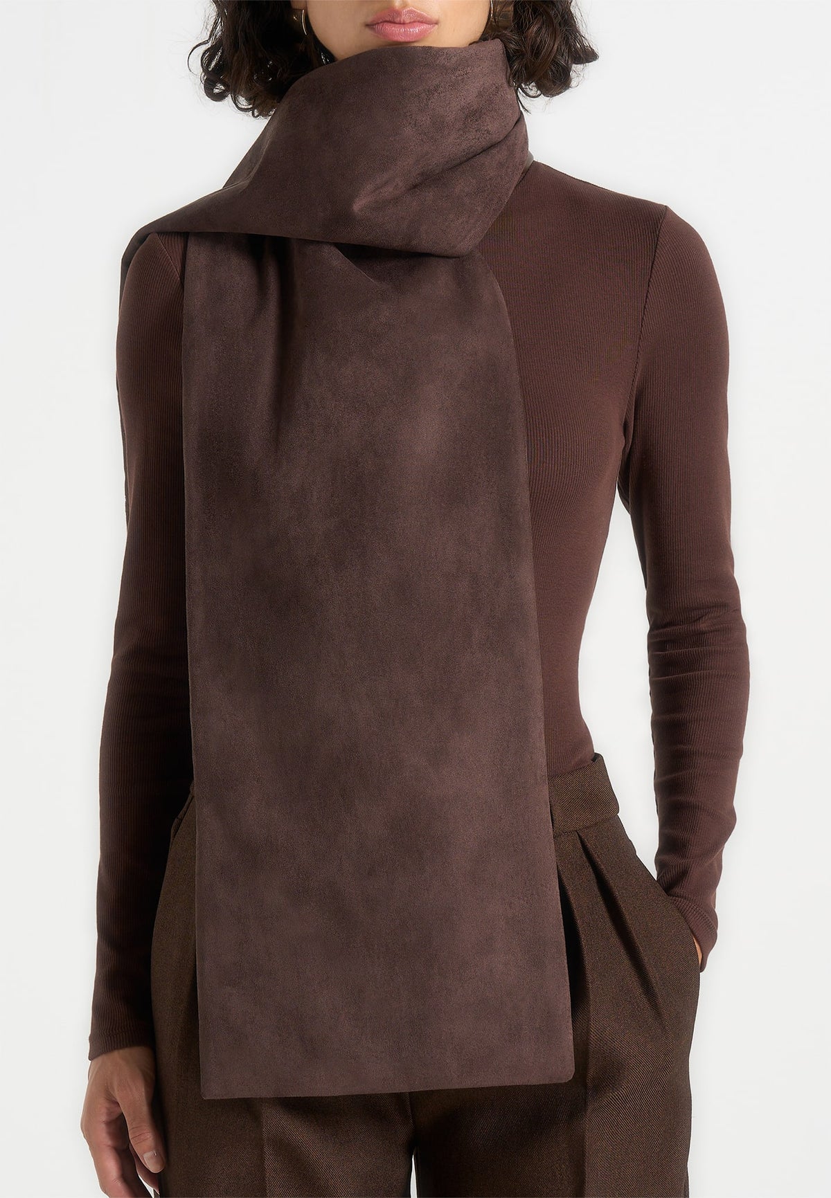 Melia - Reversible Vegan Leather & Suede Scarf - Brown