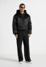 Dario - Satin Cropped Hooded Jacket - Black