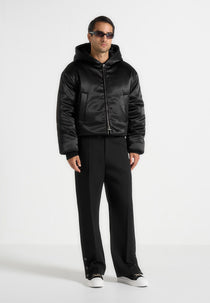 Dario - Satin Cropped Hooded Jacket - Black