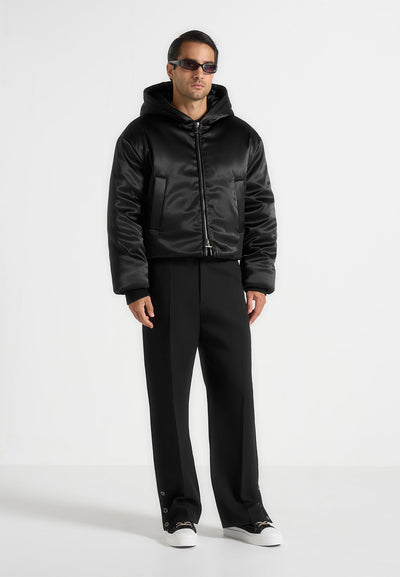 Dario - Satin Cropped Hooded Jacket - Black