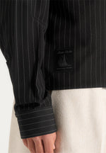 Arlo - Pinstripe Cropped Long Sleeve Shirt - Black