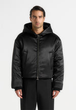 Dario - Satin Cropped Hooded Jacket - Black