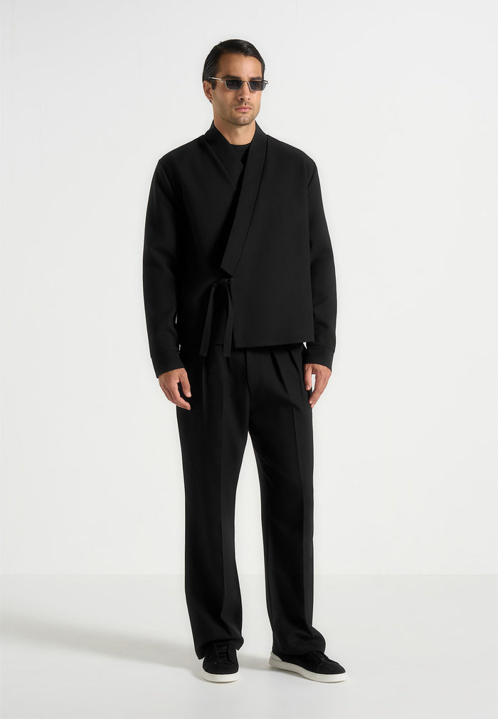 Robin - Textured Kimono Wrap Jacket - Black