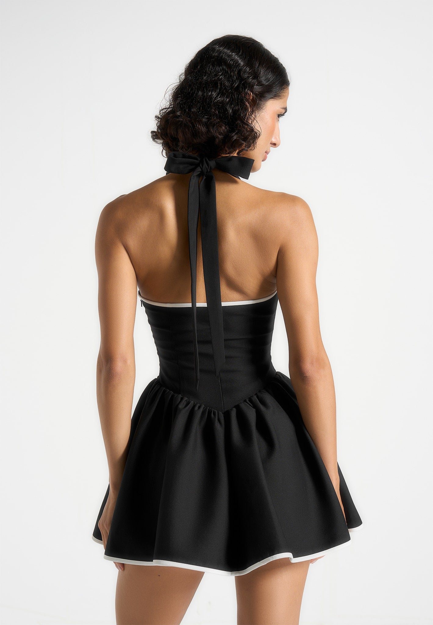 Roxana - Halter Neck Belted Mini Dress - Black