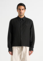 Arlo - Pinstripe Cropped Long Sleeve Shirt - Black