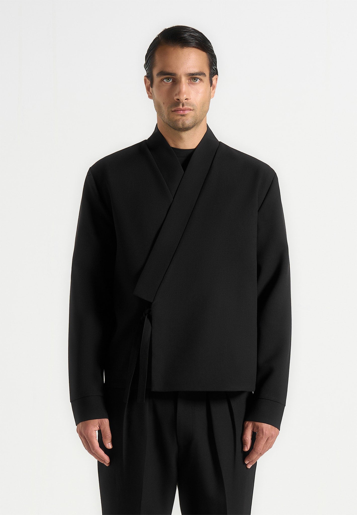 Robin - Textured Kimono Wrap Jacket - Black