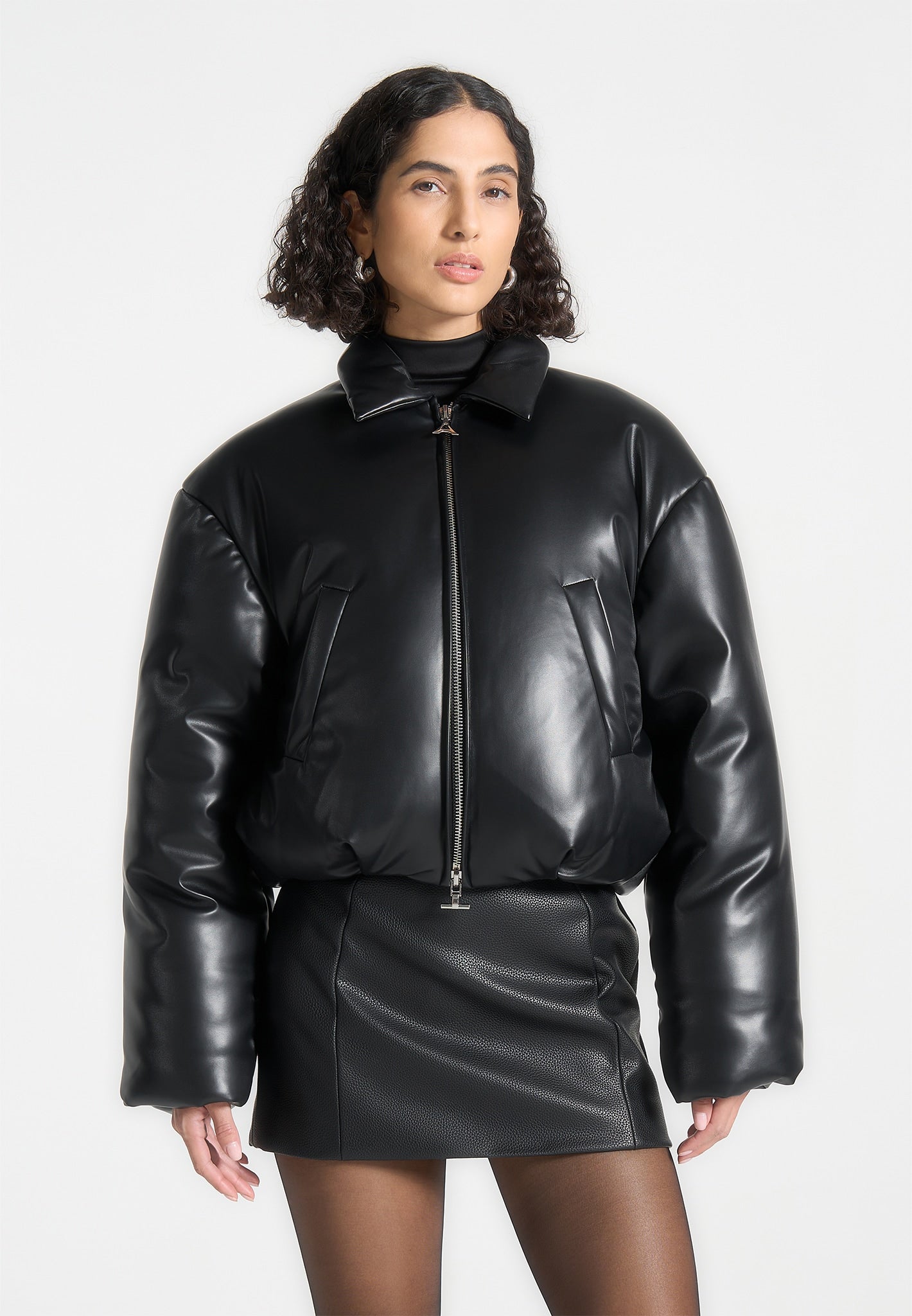 Tacked Leather Cropped Jacket - Black | Manière De Voir