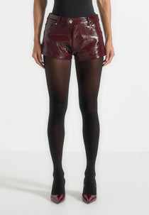 Samia - Cracked Patent Mini Shorts - Red