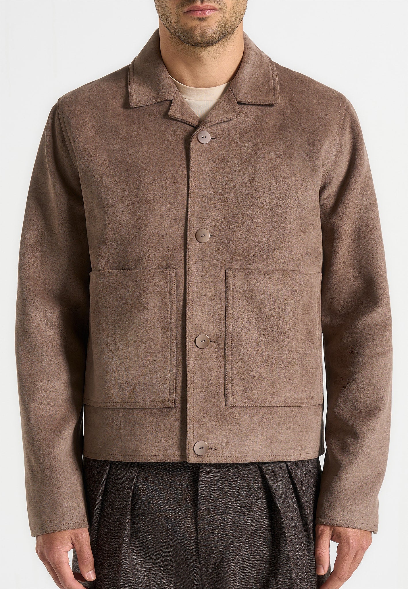 Michel - Suede Jacket With Revere Collar - Taupe