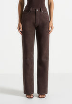 Kalie - Suede Boyfriend Jeans - Brown