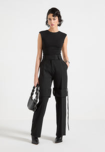 Isabelle - Tailored Belted Strap Detail Trousers - Black