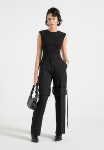 Isabelle - Tailored Belted Strap Detail Trousers - Black