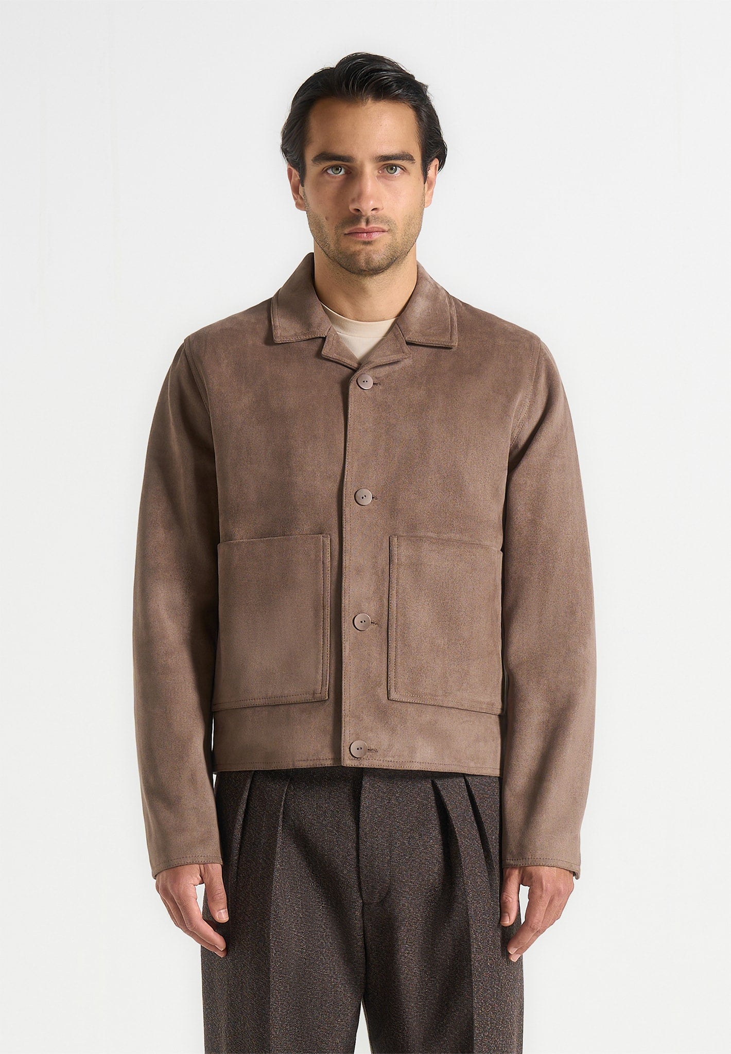 Michel - Suede Jacket With Revere Collar - Taupe 