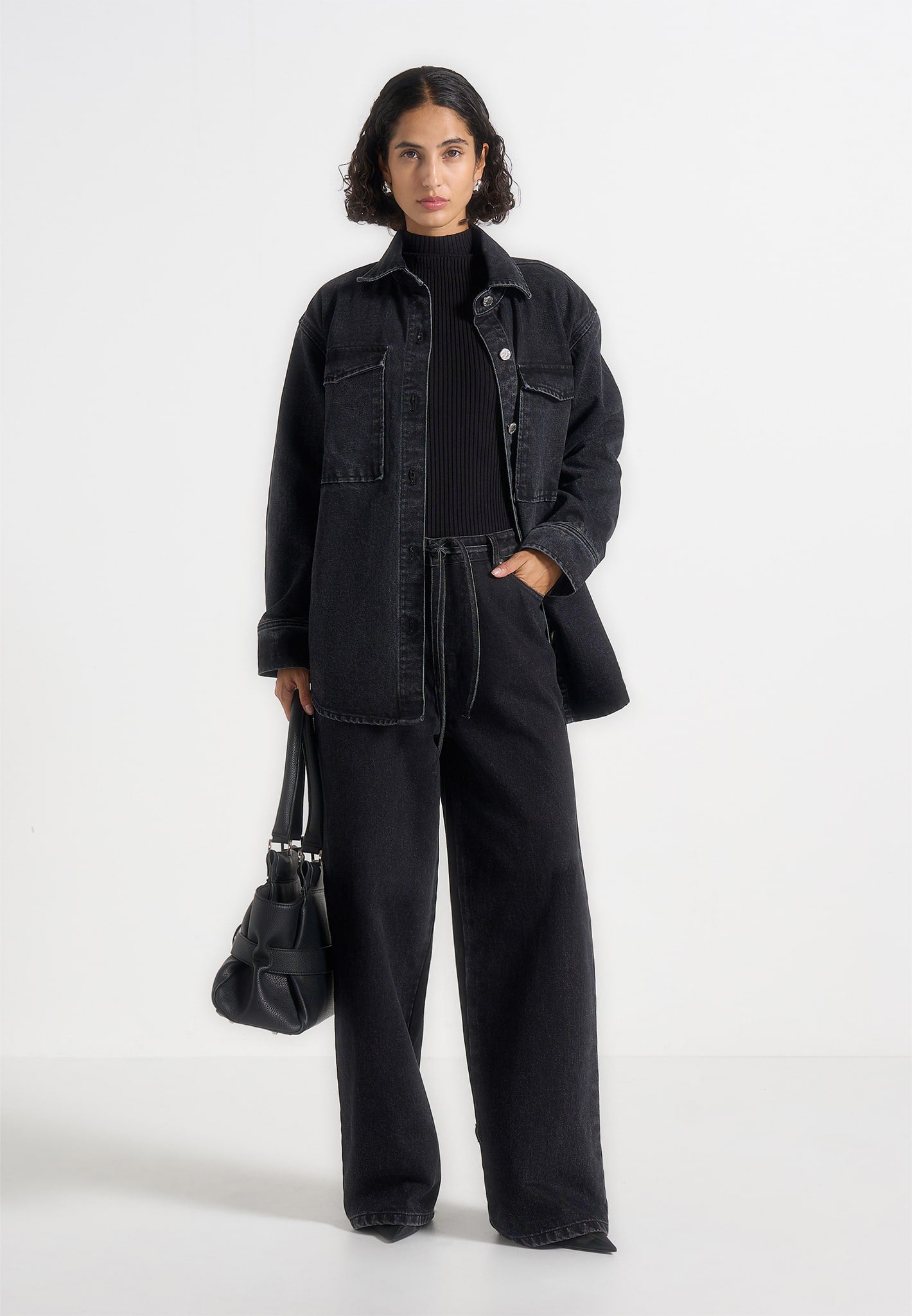 Joy - Denim Oversized Shirt - Washed Black 