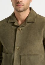 Michel - Suede Jacket With Revere Collar - Olive