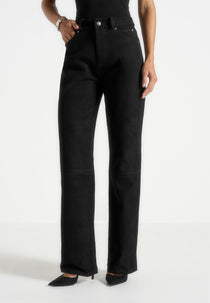Kalie - Suede Boyfriend Jeans - Black
