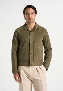 Michel - Suede Jacket With Revere Collar - Olive