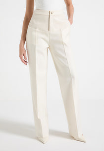 Blanche - Leather Panel Tailored Trousers - Off White