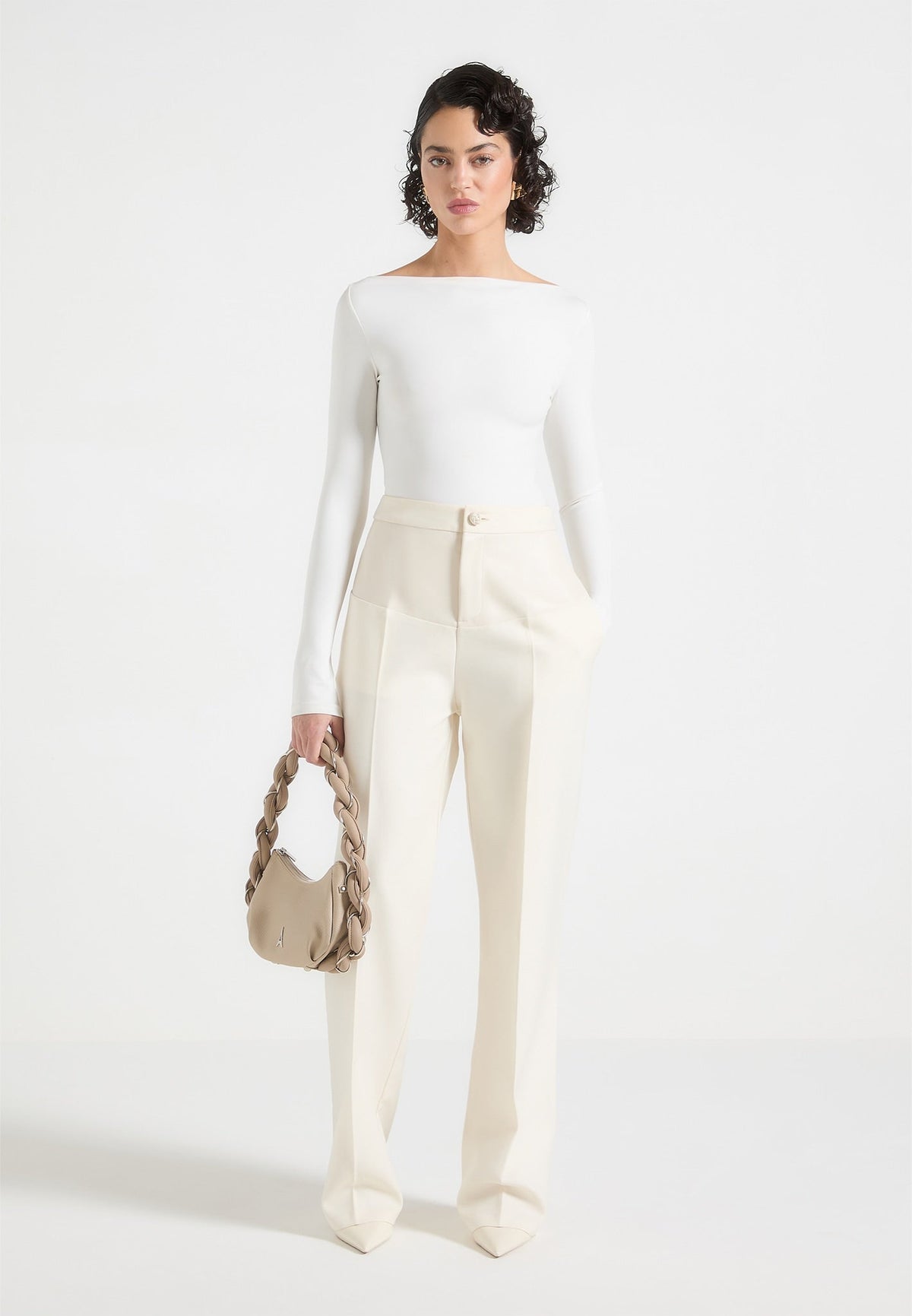Blanche - Leather Panel Tailored Trousers - Off White