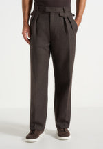 Pierre - Relaxed Fit Melange Pleated Tailored Trousers - Brown