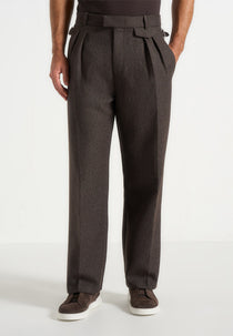 Pierre - Twin Pleat Melange Tailored Trousers - Brown