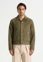 Michel - Suede Jacket With Revere Collar - Olive