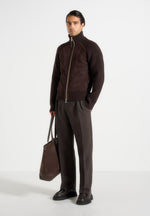 Pierre - Relaxed Fit Melange Pleated Tailored Trousers - Brown