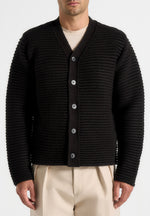 Anton - Ribbed Knit Cardigan - Black
