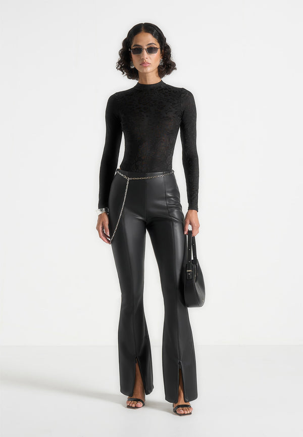 Ninon - Leather Fit And Flare Leggings With Chain - Black