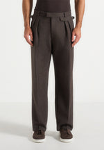 Pierre - Relaxed Fit Melange Pleated Tailored Trousers - Brown