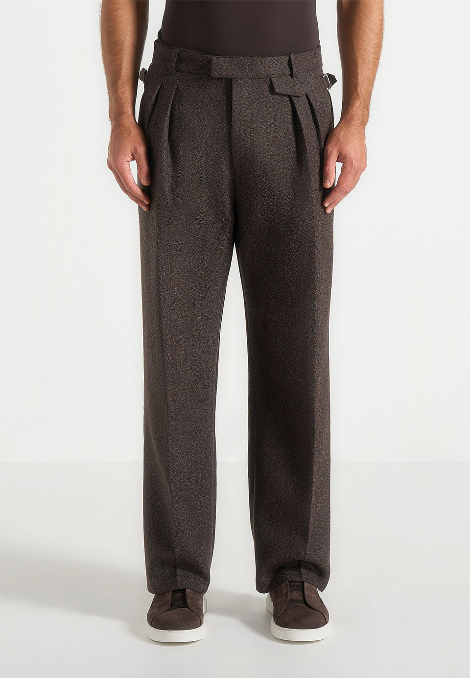 pierre-twin-pleat-melange-tailored-trousers-brown
