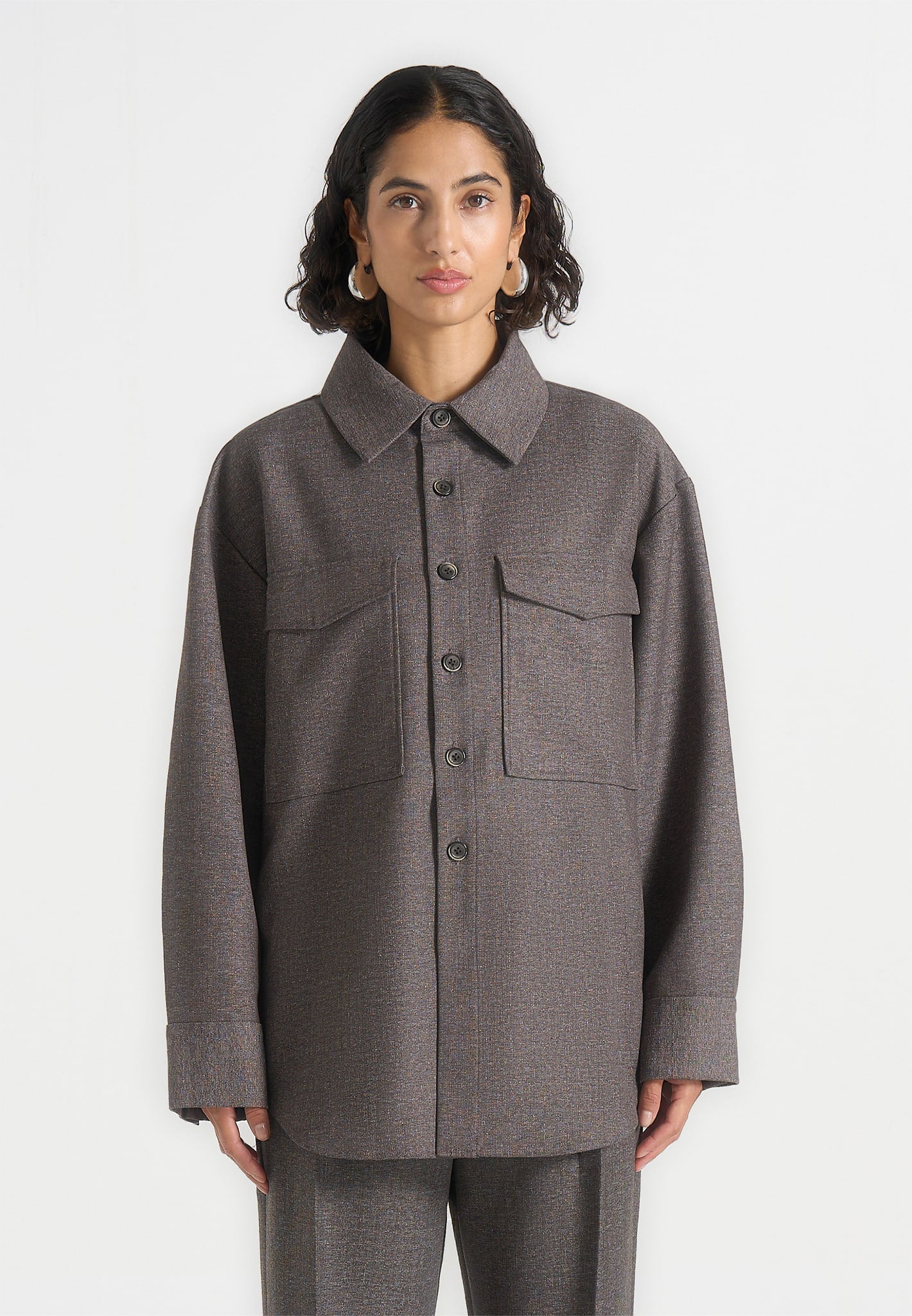 Joy - Tailored Oversized Shirt - Grey Marl