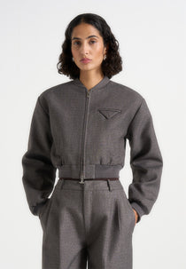 Monique - Tailored Wide Shoulder Bomber Jacket - Grey Speckle