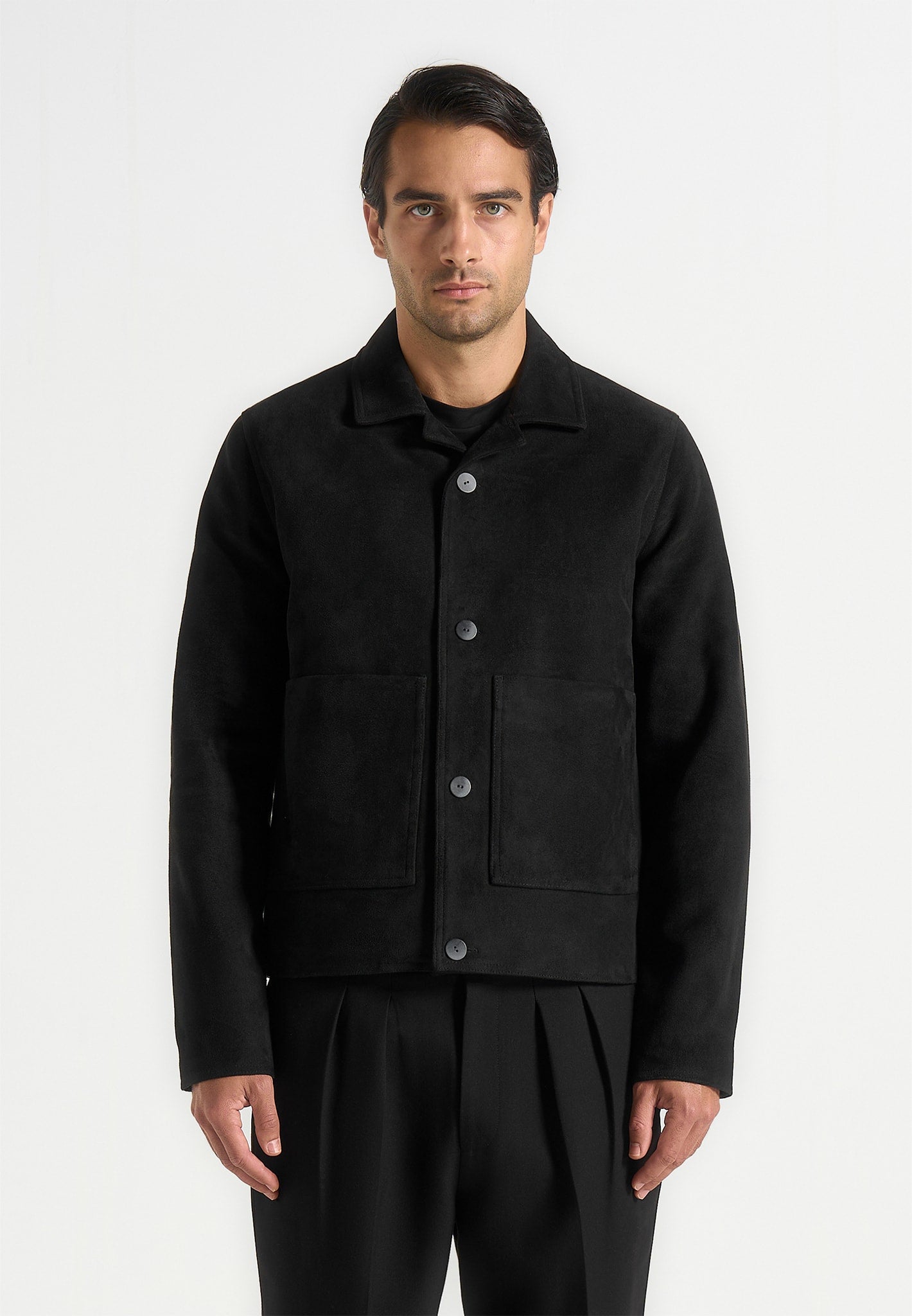 Michel - Suede Jacket With Revere Collar - Black 