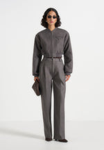 Monique - Tailored Wide Shoulder Bomber Jacket - Grey Speckle