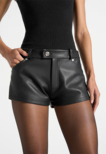 Samia - Leather Mini Shorts - Black