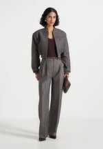 Monique - Tailored Wide Shoulder Bomber Jacket - Grey Speckle
