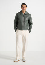 Yves - Minimal Leather Jacket - Olive
