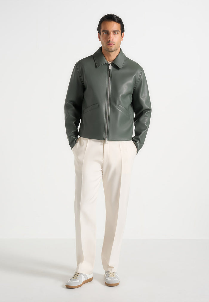 Yves - Minimal Leather Jacket - Olive