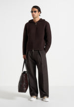 Eden - Unisex Ribbed Knit Zip Up Hoodie - Brown