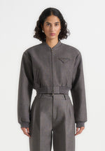 Monique - Tailored Wide Shoulder Bomber Jacket - Grey Speckle
