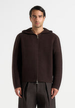 Eden - Unisex Ribbed Knit Zip Up Hoodie - Brown