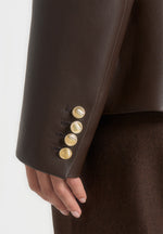 Ina - Leather Cinched Waist Kimono Blazer - Brown