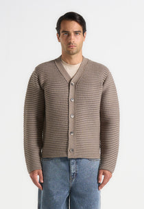 Anton - Ribbed Knit Cardigan - Taupe