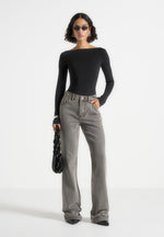 Abbie - Stacked Fit And Flare Jeans - Light Grey