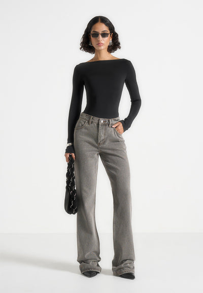 Abbie - Stacked Fit And Flare Jeans - Light Grey