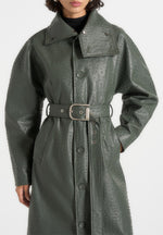Leyna - Ostrich Hourglass Belted Coat - Olive